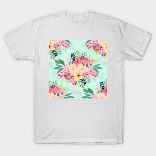 Elegant Floral Watercolor Paint Mint Girly Design T-Shirt